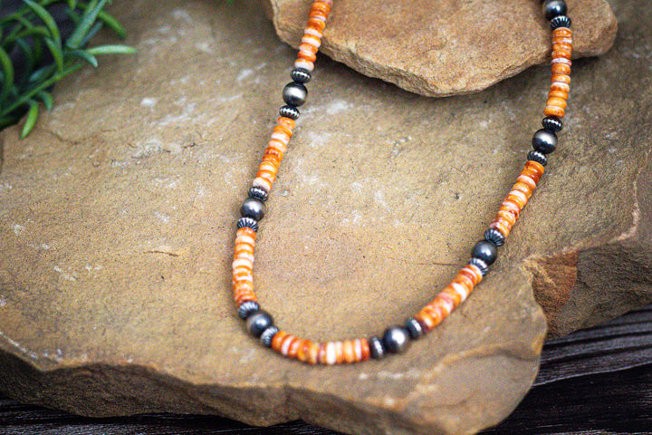 Navajo Pearls 8mm & Orange Spiny 16" Necklace