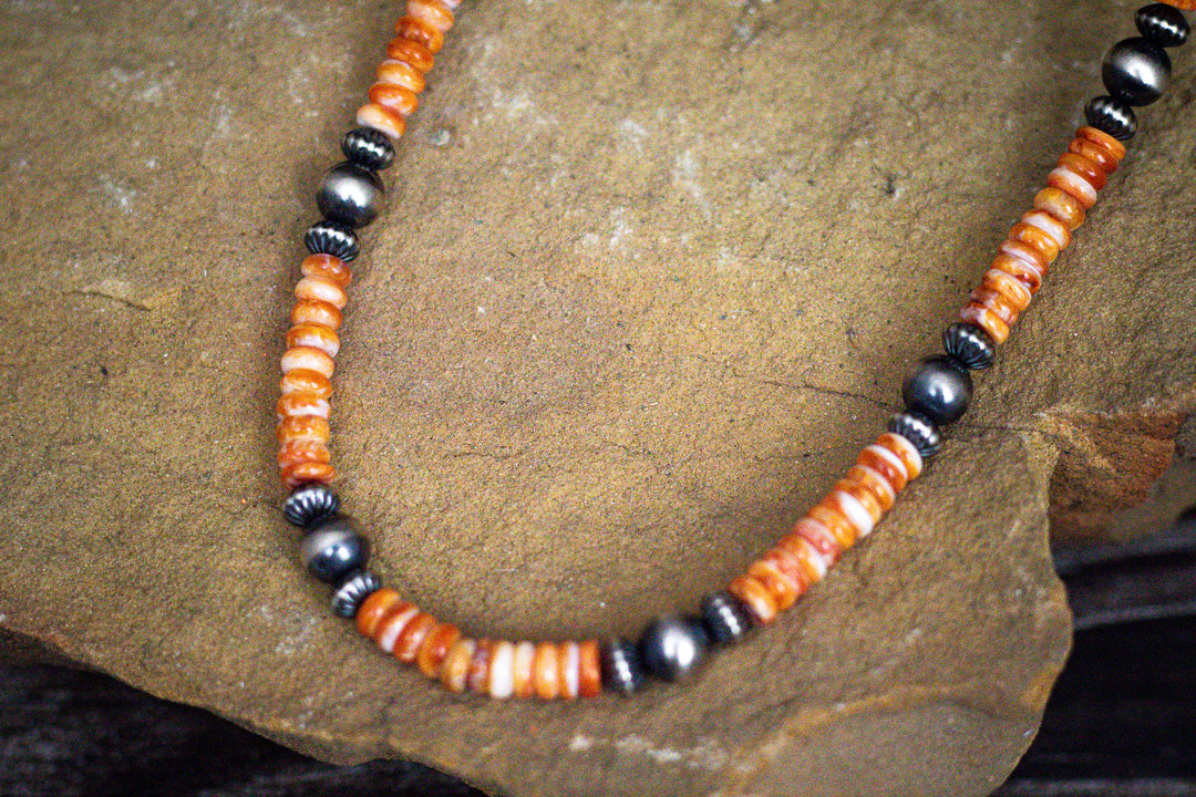 Navajo Pearls 8mm & Orange Spiny 16" Necklace