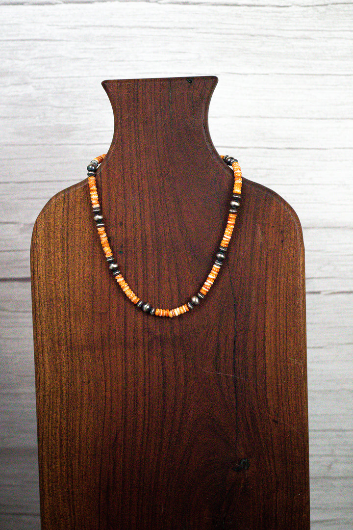 Navajo Pearls 8mm & Orange Spiny 16" Necklace