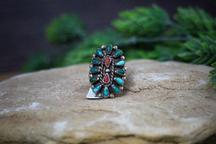 Coral and Turquoise Cluster Ring