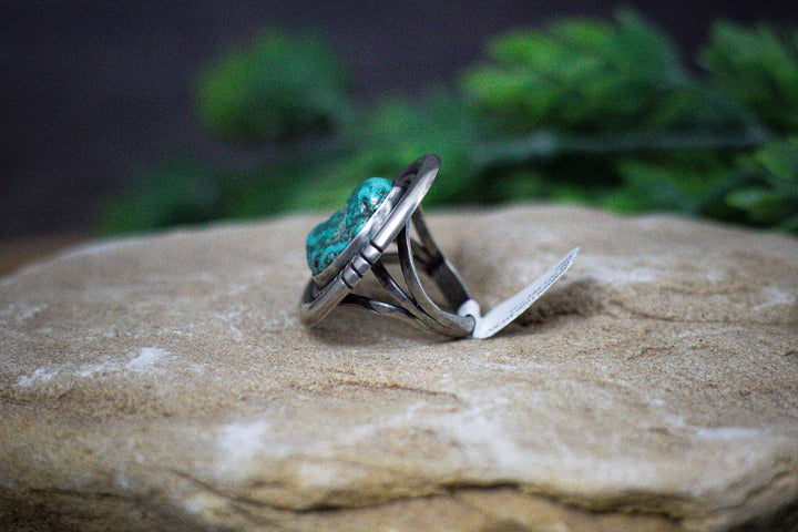 Seafoam Lone Mountain Nevada Turquoise Vintage 1970's Sterling Silver Ring Size 7.25 by Ed Shirley - Navajo
