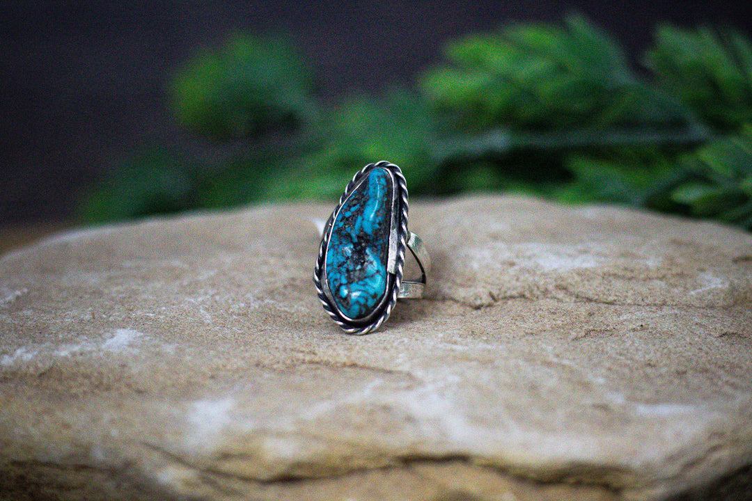 Morenci Arizona Turquoise Nugget Vintage 1970's Sterling Silver Ring Size 6.75