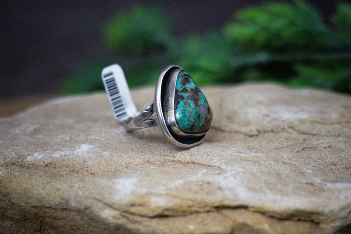 Montezuma Nevada Turquoise Vintage 1970's Sterling Silver Ring Size 9.5