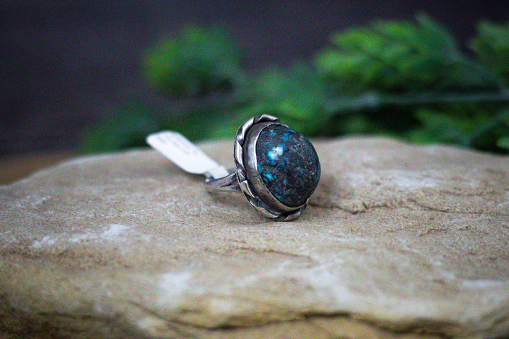 High Dome Spiderweb Nevada Turquoise Vintage 1970's Ring