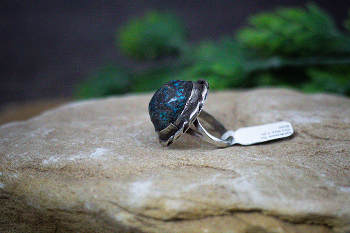 High Dome Spiderweb Nevada Turquoise Vintage 1970's Ring