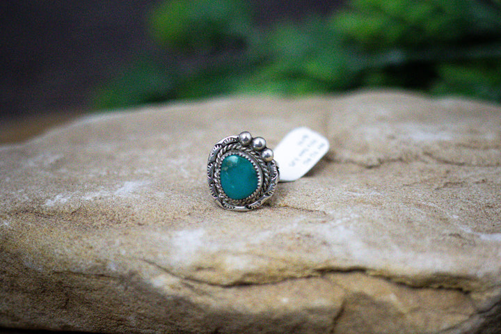 Nevada Turquoise 3/4 Long Vintage 1970's Sterling Silver Ring Size 3.25