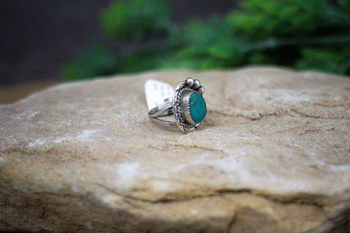 Nevada Turquoise 3/4 Long Vintage 1970's Sterling Silver Ring Size 3.25