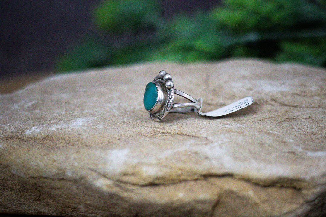 Nevada Turquoise 3/4 Long Vintage 1970's Sterling Silver Ring Size 3.25