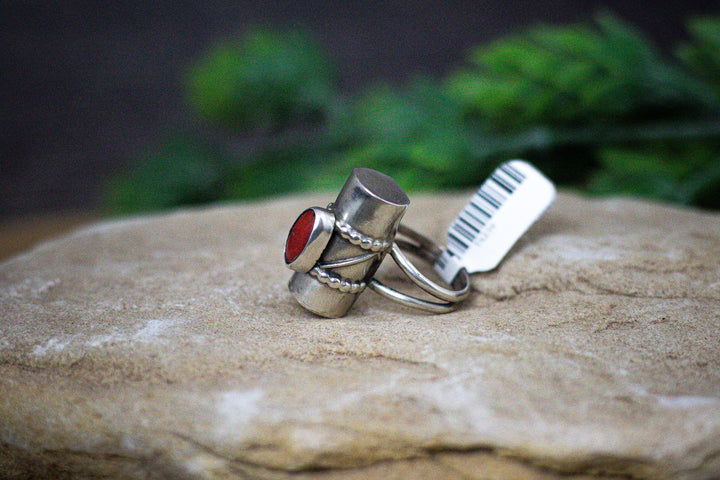 Mediterranean Coral "Taos Drum" Ring