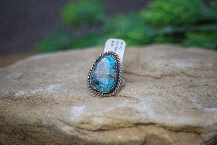 Arizona Turquoise 1 Long Vintage 1970's Sterling Silver Ring Size 4.5