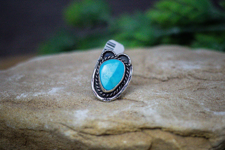 Arizona Turquoise 1 Long Vintage 1970's Sterling Silver Ring Size 5