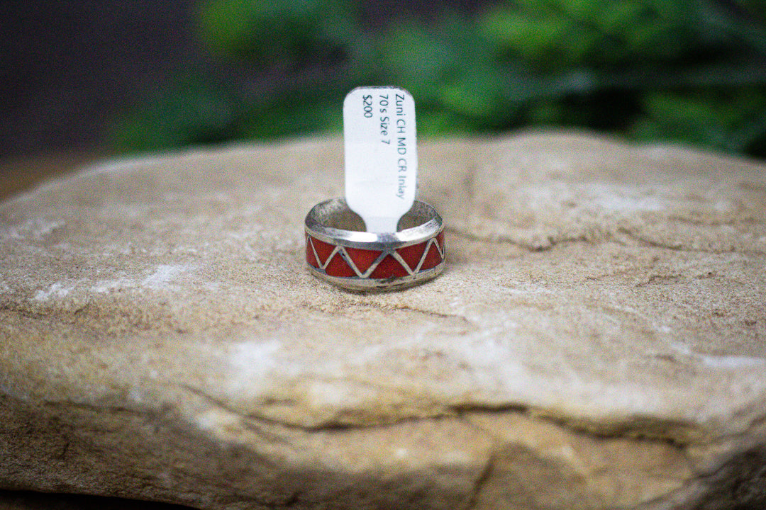 Zuni Channel Inlay Mediterranean Coral Vintage 1970's