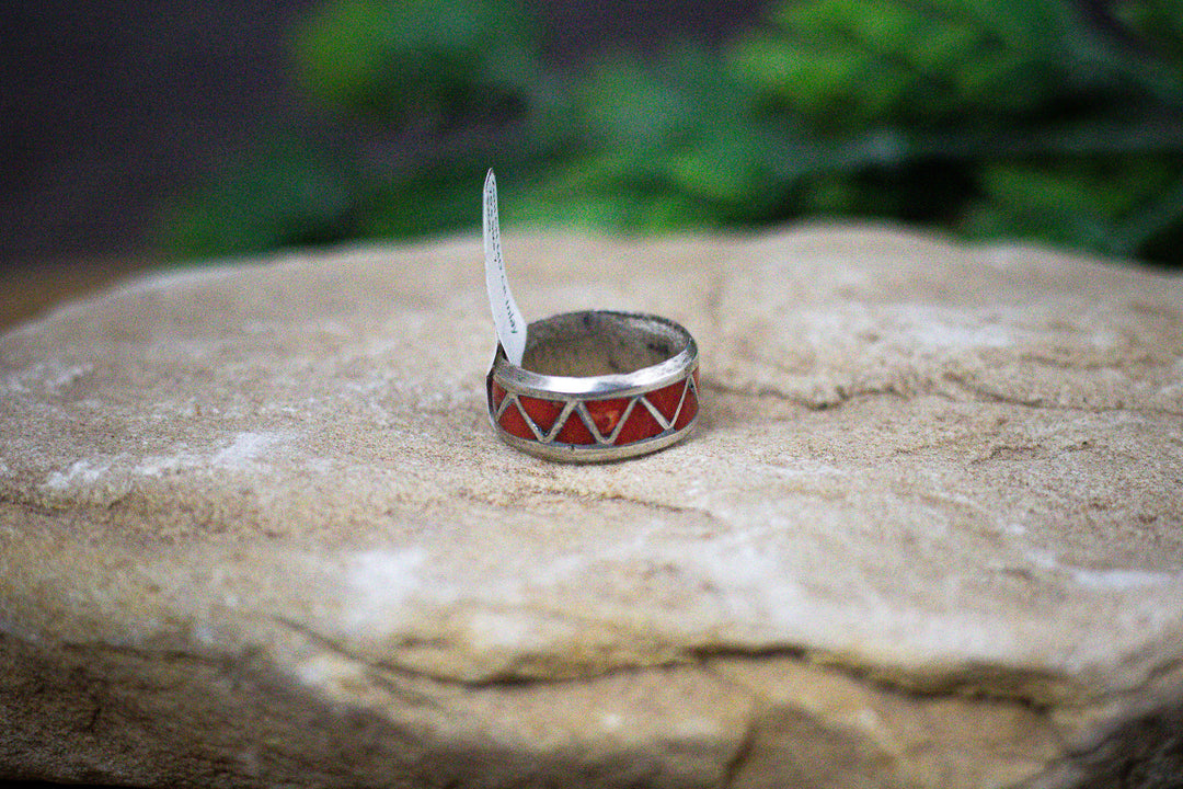 Zuni Channel Inlay Mediterranean Coral Vintage 1970's