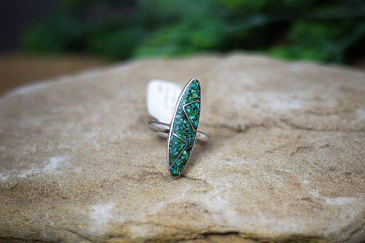 Chip Inlay Nevada Turquoise Vintage 1970's  Ring