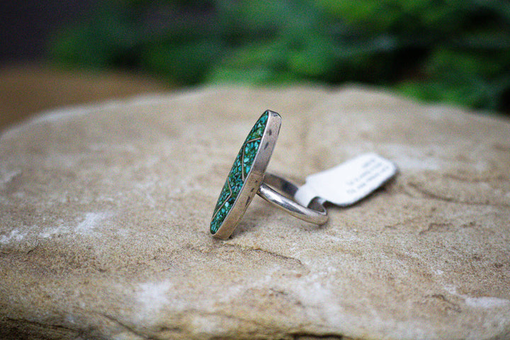 Chip Inlay Nevada Turquoise Vintage 1970's  Ring