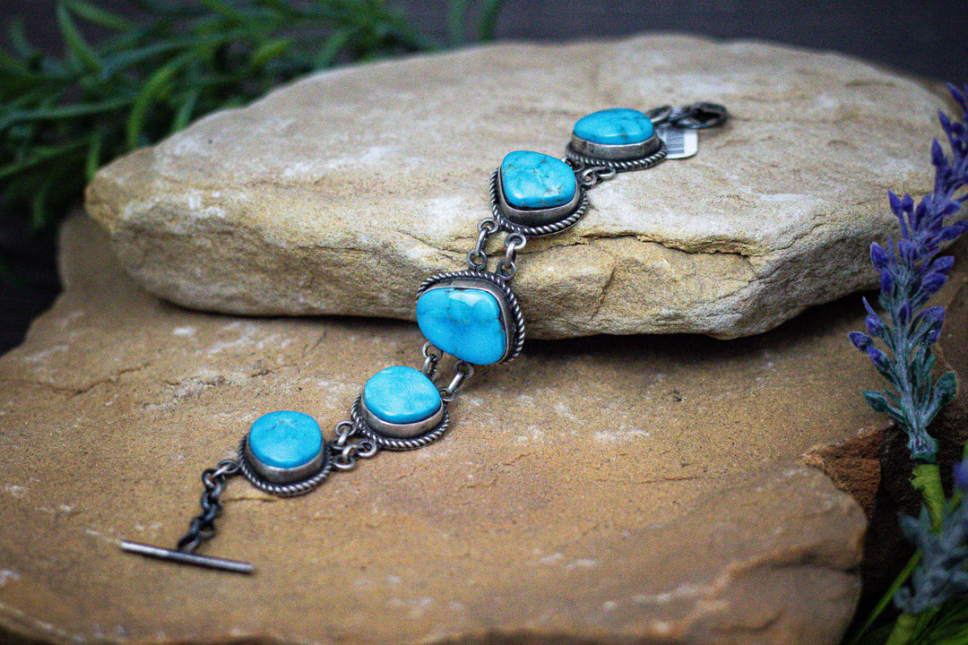 5 Stone Candelaria Turquoise Handmade Link Bracelet