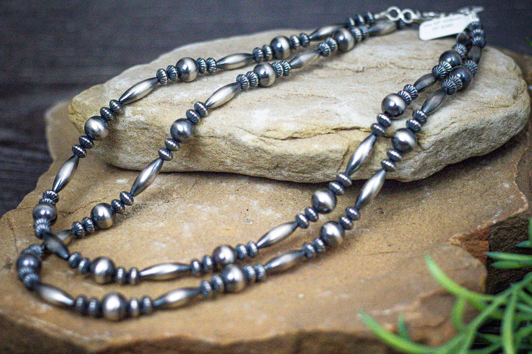 Mixed Navajo Pearl Bead Necklace 18" Dimesions: Navajo Pearl Sizes 10mm, Melon Bead and Corrgugated 6mm Saucer