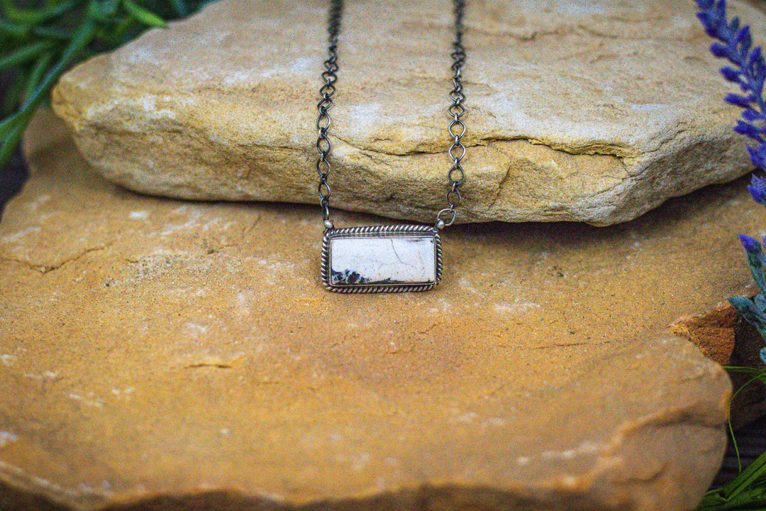 White Buffalo Bar Necklace with Handmade Link Chain