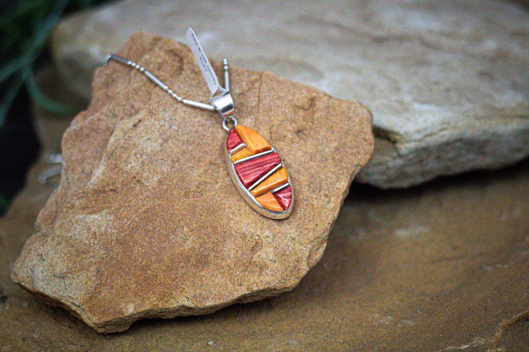 Red and Orange Spiny Coble Stone Pendant