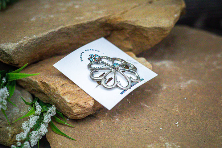 Sterling Silver Flower Concho with Turquoise Pin