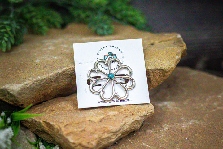 Sterling Silver Flower Concho with Turquoise Pin