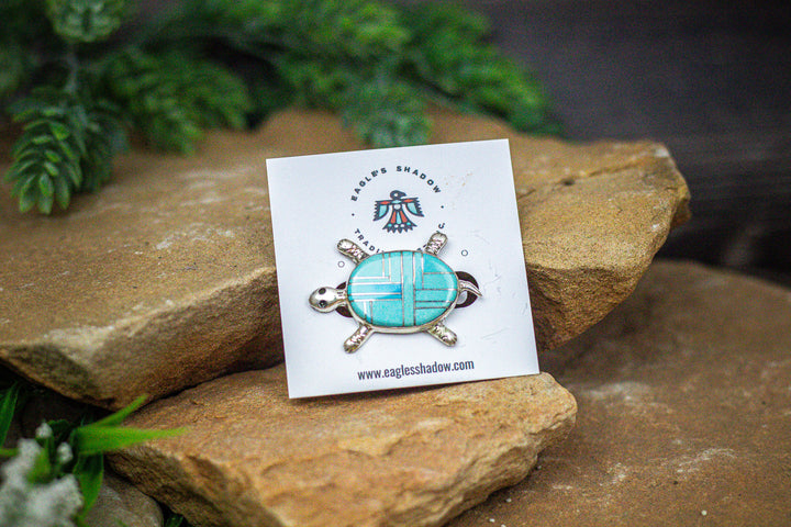 Turquoise Inlay Turtle Pin