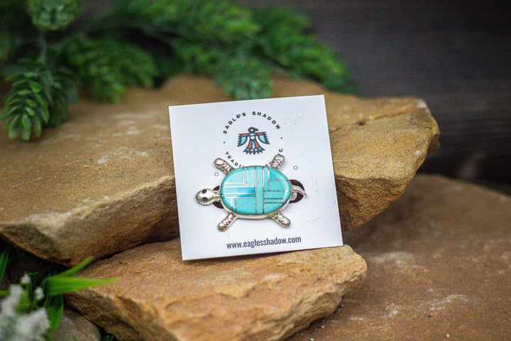 Turquoise Inlay Turtle Pin