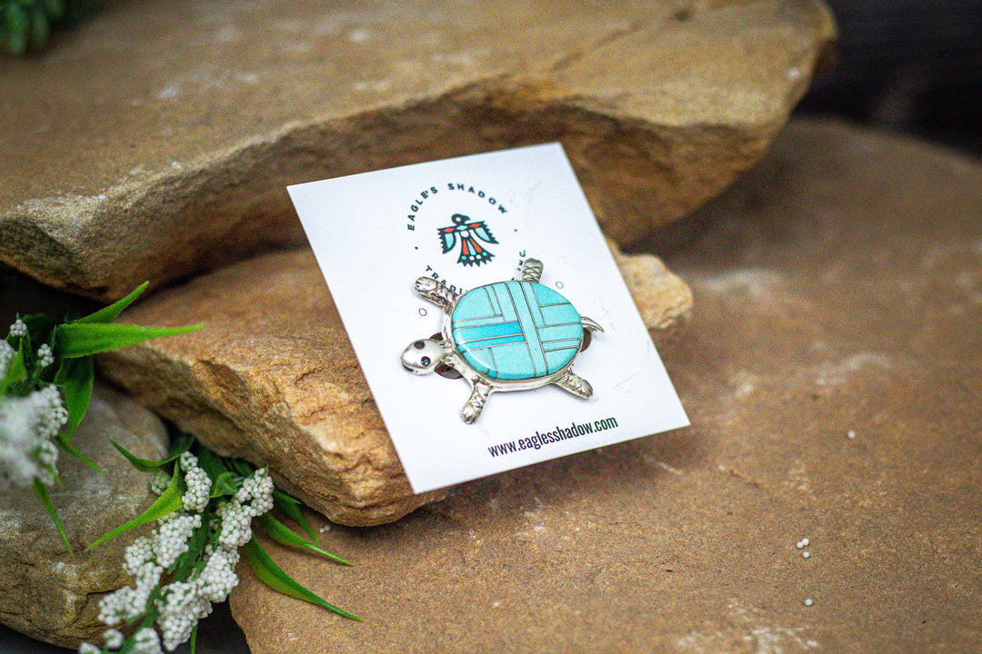 Turquoise Inlay Turtle Pin