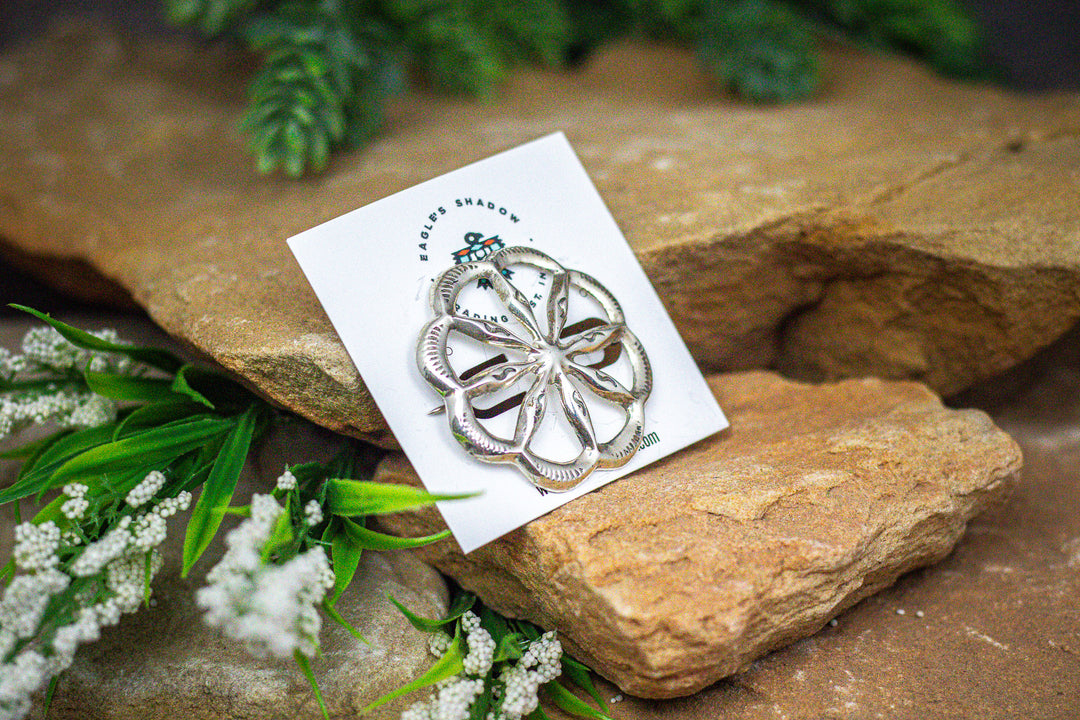 Sterling Silver Flower Concho Stamped Pin