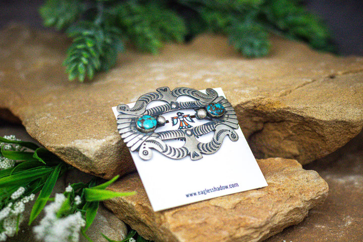 Stamped Buckle Pin with 2 Stone Turquoise Pin