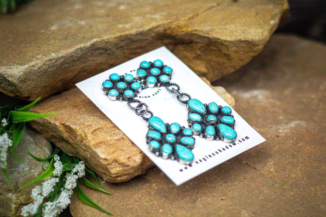 Double Cluster Turquoise Dangle Earrings