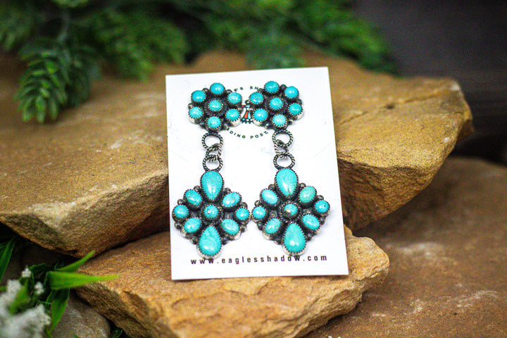 Double Cluster Turquoise Dangle Earrings