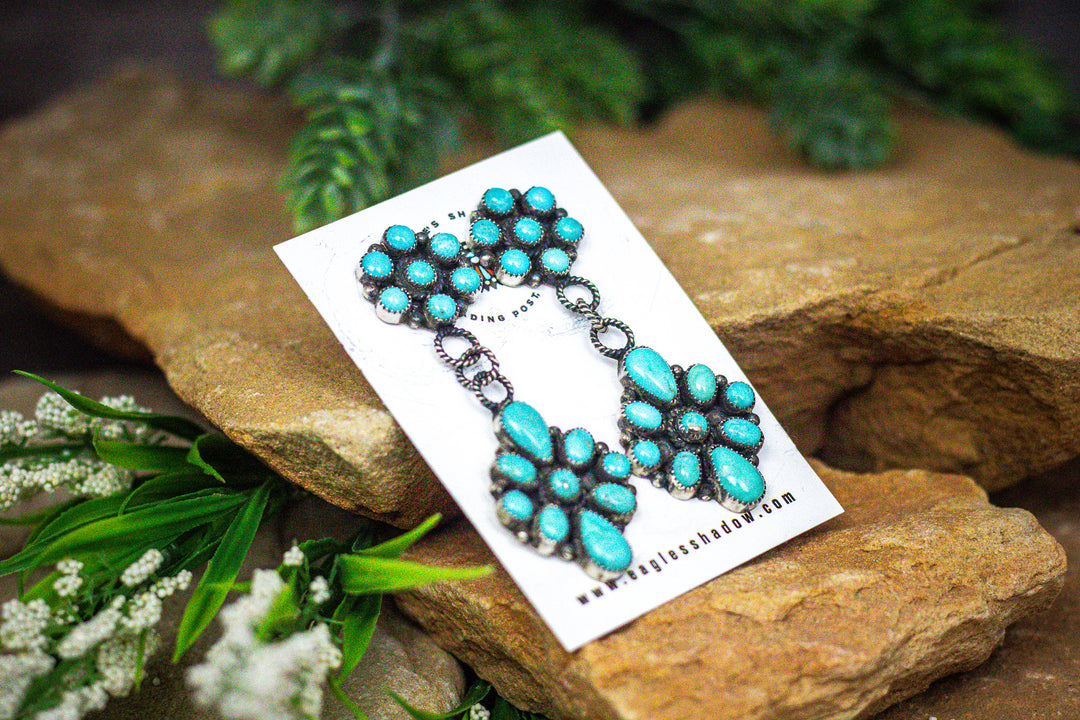 Double Cluster Turquoise Dangle Earrings