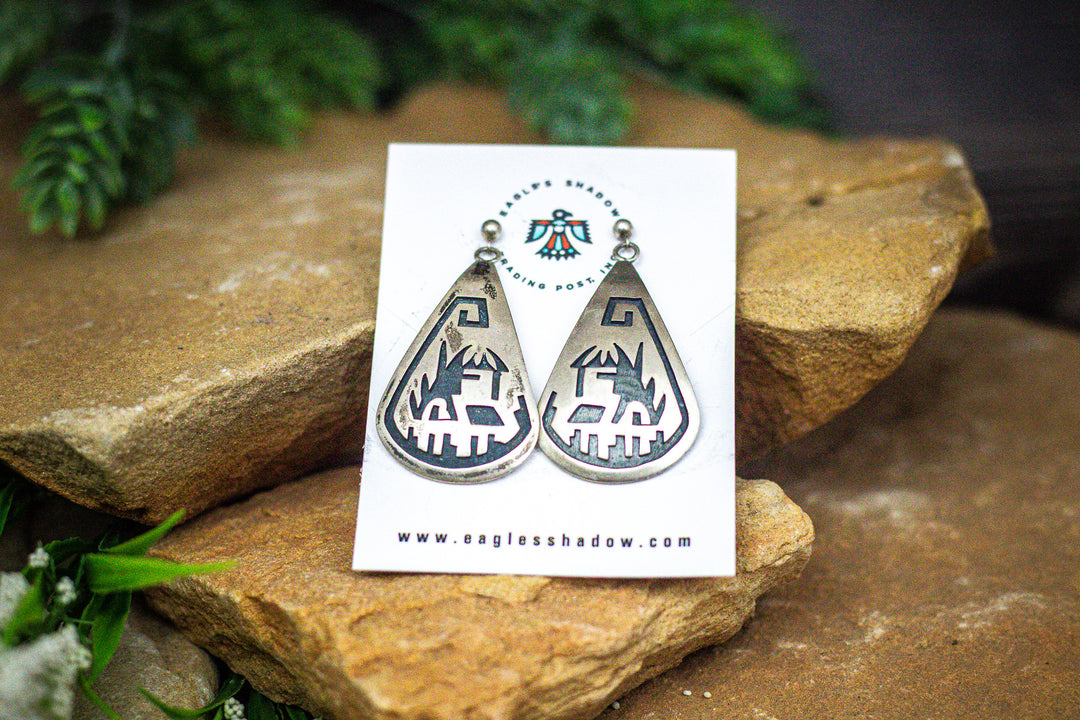 Sterling Silver Hopi Overlay Earrings