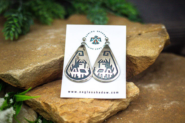 Sterling Silver Hopi Overlay Earrings