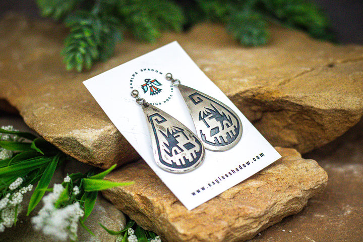 Sterling Silver Hopi Overlay Earrings