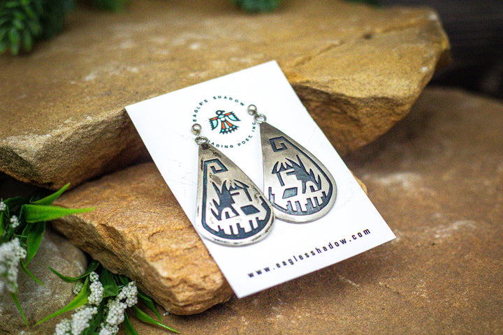 Sterling Silver Hopi Overlay Earrings