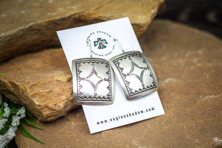 Sterling Silver Rectangle Stamped Concho Earrings