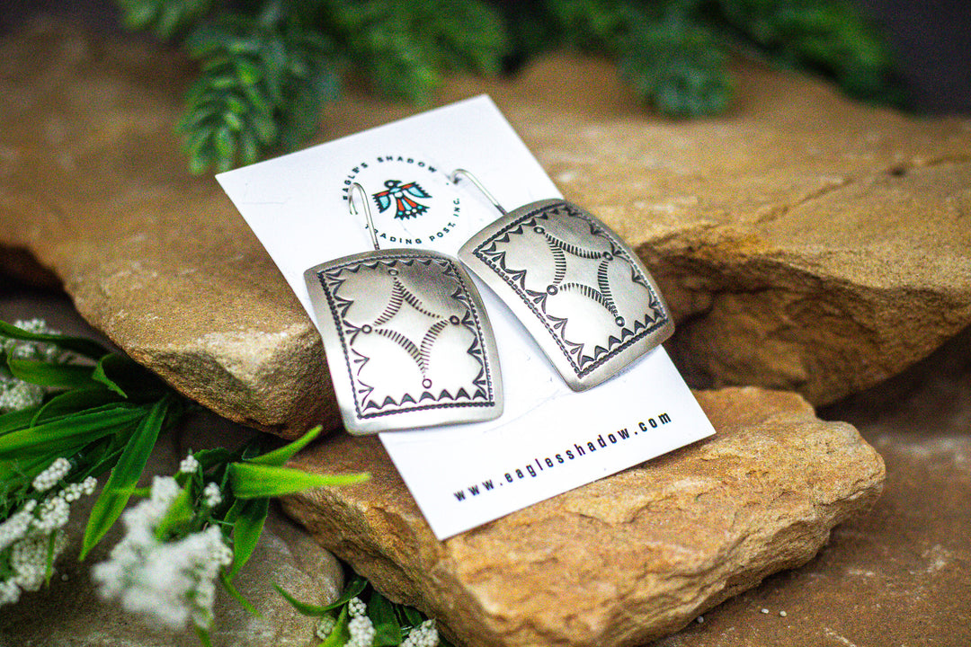 Sterling Silver Rectangle Stamped Concho Earrings