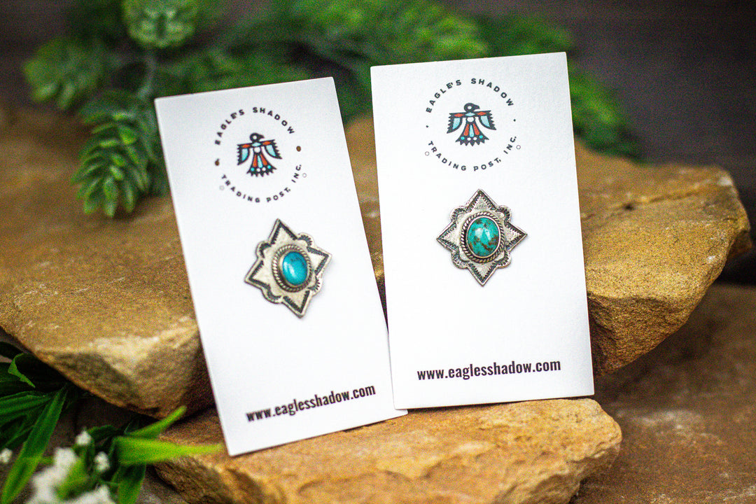 Stamped Diamond Pattern Pin with Turquoise