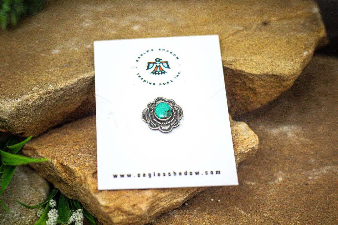 Stamped Flower Pin with Turquoise
