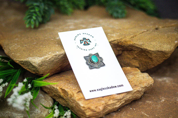 Stamped Square Pin with Turquoise