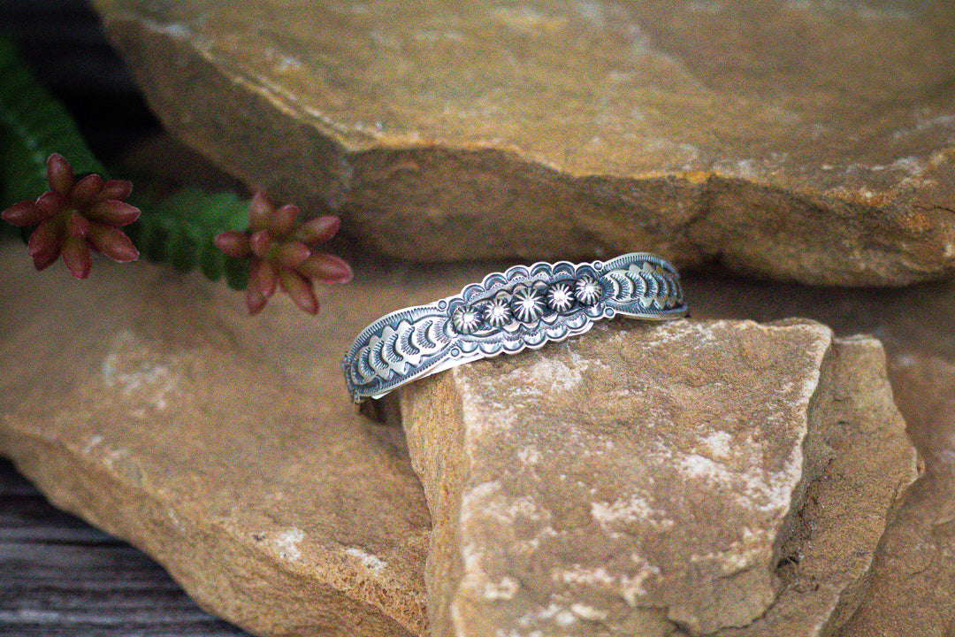 Sterling Silver Stamped Button Flower