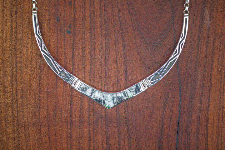 Inlay White Buffalo Necklace 16" Long