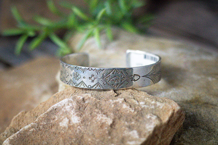 Story Telling Stamped Inside/Out Sterling Silver Bracelet 6"
