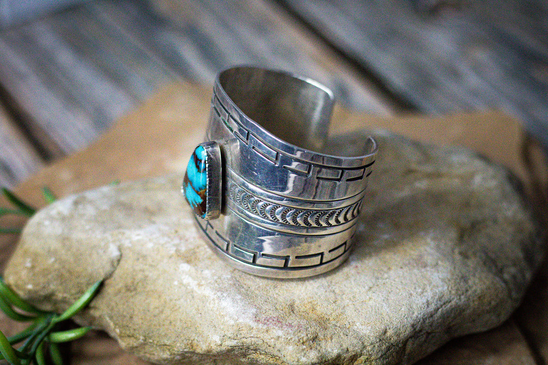 Sterling Silver Stamped Turquoise Bracelet