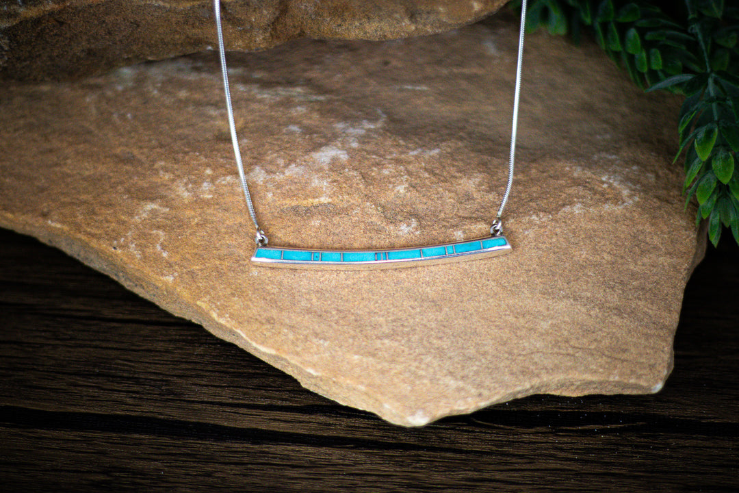 Arizona Blue Turquoise Thin Slab Inlay Bar Necklace