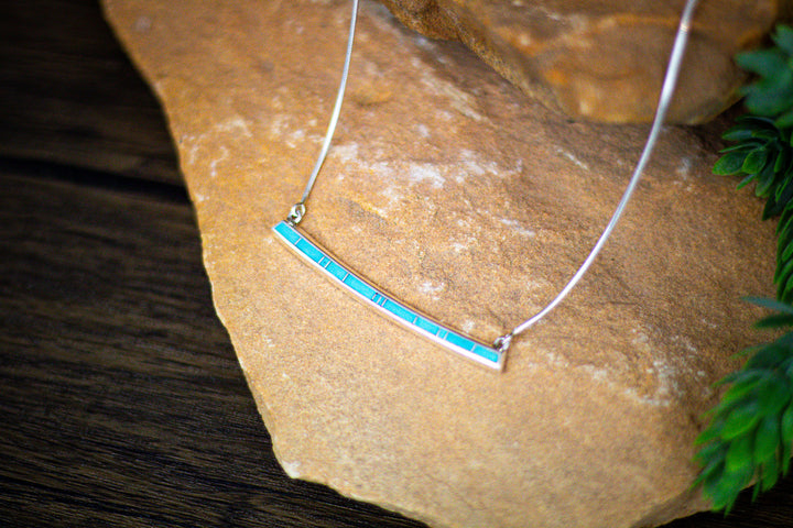 Arizona Blue Turquoise Thin Slab Inlay Bar Necklace