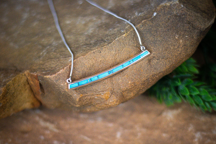 Arizona Blue Turquoise Thin Slab Inlay Bar Necklace