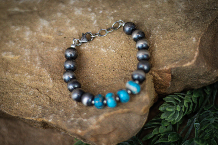 Turquoise and 10mm/3mm Navajo Pearl Bracelet 6" (adjustable)